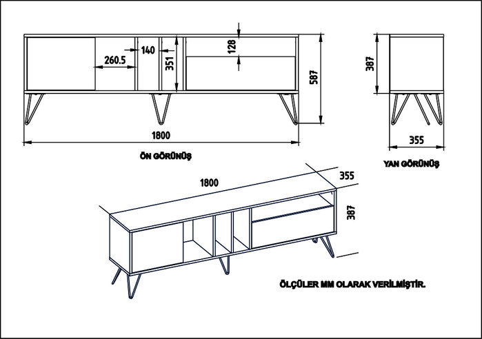 Hanah Home Soporte para TV Mistico (180) Nogal, Blanco y Negro Hanah Home Soporte para TV Mistico (180) Nogal, Blanco y Negro